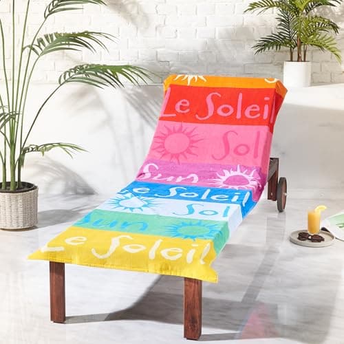 Image of Catherine Lansfield Block Stripe Cotton 92x180cm Beach Sun Lounger Towel Bright