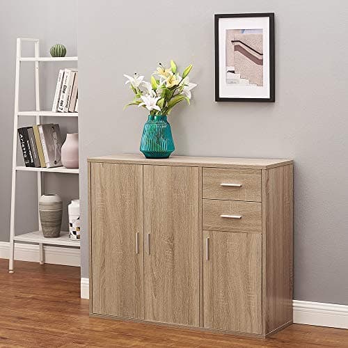 Image of Modern Sideboard Cabinet Cupboard Unit Storage Furniture With 2 Drawer & 3 Door Furniture Living Dining Room Hallway (Oak)