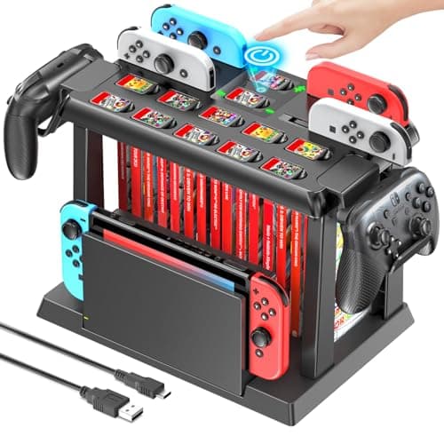 Image of Switch Games Organizer Station with Controller Charger, Charging Dock for Nintendo Switch & OLED Joycons, Tokluck Switch Storage and Organizer for Games, TV Dock, Accessories Kit Storage