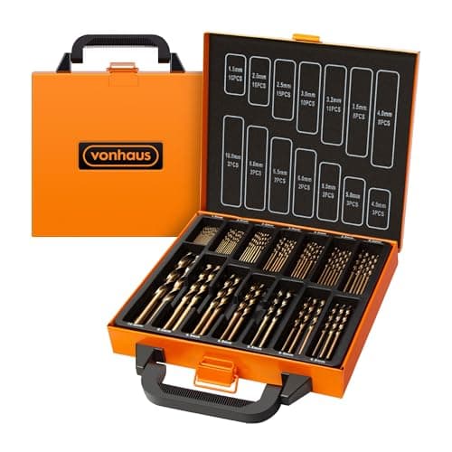Image of VonHaus HSS Metal Drill Bit Set with Carry Case Organiser - 99 Pcs 1.5-10 mm High Speed Steel Bits Cobalt Coated Steel - For Drilling Wood, and Metal - Accessories Drills and Screwdrivers