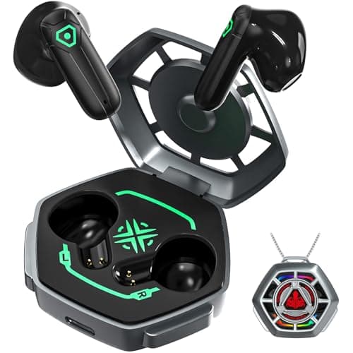 Image of ANCwear True Wireless Earbuds, Bluetooth Headphones, Ear Buds with Metal chain & USB-C Charging Case,Mecha desgin with Customizable stickers for Teens,Young Adults (Ash)