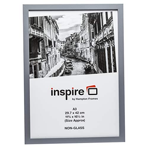 Image of Hampton Frames A3 Photo Frame 30x42cm Grey Pack of 1, Acrylic Front, Wood Effect MDF, Wall Mount, Portrait or Landscape, For Certificates Posters Pictures