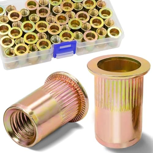 Image of Vifmy 50Pcs M10 Rivet Nuts, Metric Zinc Plated Finish Carbon Steel Flat Head Threaded Insert Nutsert Kit
