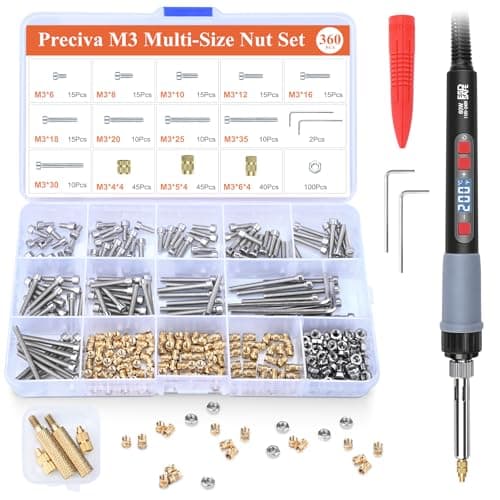 Image of M3 Heat Set Insert Tool Kit, Preciva Soldering Iron Kit(200~500℃), 360 Pieces M3 Threaded Inserts, Soldering Iron for Plastic and 3D Printing,Accessories compatible with 3D printers