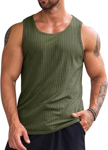 Image of Runcati Men's Tank Top Fitness Muscle Shirt Gym Underarm Shirts Workout Tank Shirt Bodybuilding Sleeveless Shirt Sports Vests, Green, M