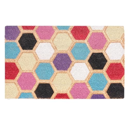 Image of Roseley Embossed Coir Doormat 45x75cm Non-Slip Backing for Indoor Outdoor Use Heavy Duty All Weather Front Door Welcome Mat with Stylish Designs Durable Natural Coir [Hexagon]