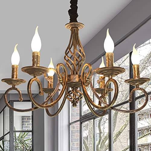 Image of Ganeed Rustic Chandeliers French Country Vintage Chandelier Metal in Antique Pendant Light Fixture for Island Kitchen Farmhouse Dining Room Living Room Bronze 6 Lights