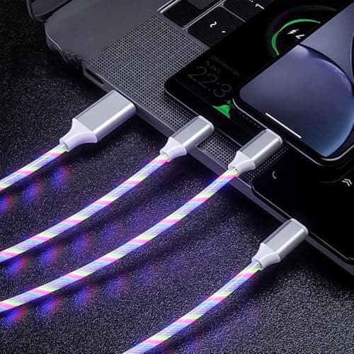 Image of Aiivioll 3-in-1 Flowing LED Charging Cable - Fast USB Charger Cord for iPhone, Samsung, Android Phones, Tablets - Compatible with Micro USB/Type-C/Lightning (Color,2m)