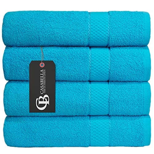 Image of Casabella Pack of 2 Large Jumbo Bath Sheets 100% Egyptian Combed Cotton Big Beautiful Towels (2 Bath Sheet, Teal)