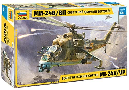 Image of Zvezda 530004823 1:48 MIL Mi-24V/VP (HIND) Combat Helicopter, Model, Plastic, Assembly Kit, Detailed Replica, Multicoloured