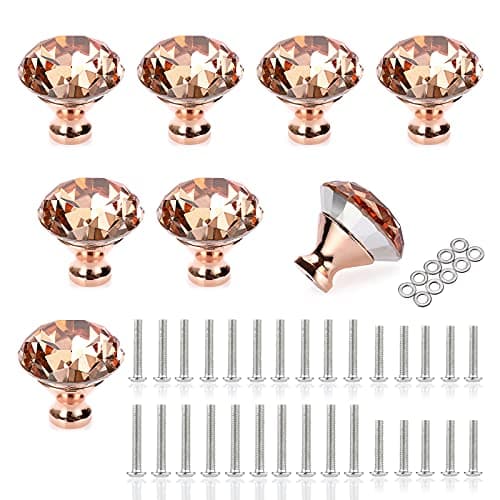 Image of IGNPION 8Pcs Crystal Glass Cabinet Knobs 40mm Diamond Cut Drawer Handle Knob Decorative Cupboard Door Pull Handles for Bedside Cabinet, Dresser and Chest Furniture, Rose Gold