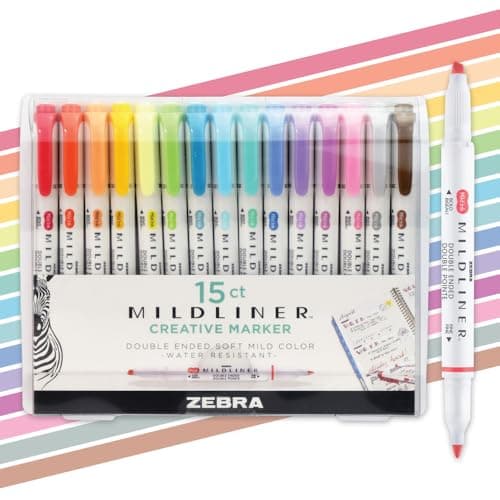 Image of Zebra Pen Mildliner Double Ended Highlighter Broad and Fine Tips Assorted colors 15-Count