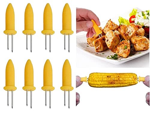 Image of 8Pcs Interlocking Corn Holders, Stainless Steel Cob Forks with Plastic Handles, 6cm Twin Prong Sweetcorn Skewers for Home, Kitchen, Parties and Camping BBQ Grill