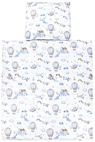 Image of TupTam Baby Crib Pram Bedding Set Duvet Pillow - 4 pieces, Air Balloon Blue, 80x80 cm