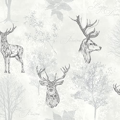 Image of Arthouse Stag Mono Black Wallpaper - Etched Stag Designs - Textured Finish to Add Interest, Accentuated with a Hint of Metallic for Eye Catching Style - Beautiful Monochrome Colour Scheme - 901808