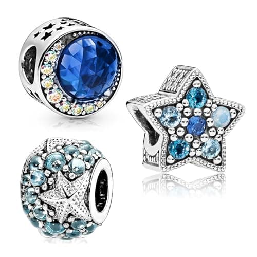 Image of 3 Pack Sterling Silver Starfish Charms with Cubic Zirconia,925 Sterling Silver Dangle Pendant Charm DIY Beads Compatible with Pandora and Other European Bracelets, DIY Making Gift for Women Girls