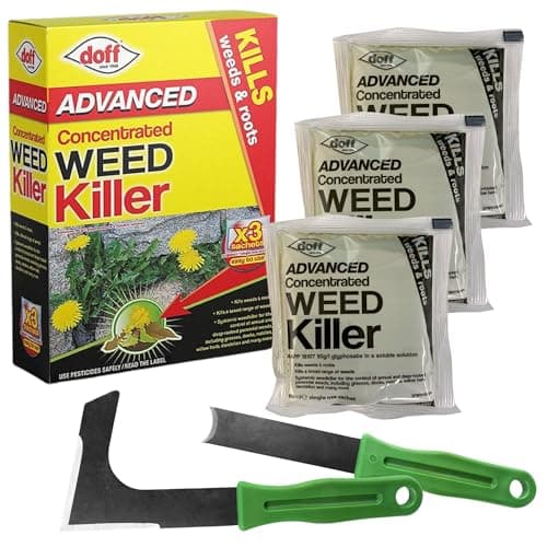 Image of Doff Advanced Concentrated Weedkiller (3 Sachets Total) + 2 Weeding Tools – Glyphosate Weed Killer for Paths, Drives & Patios – Extra Strong Formula