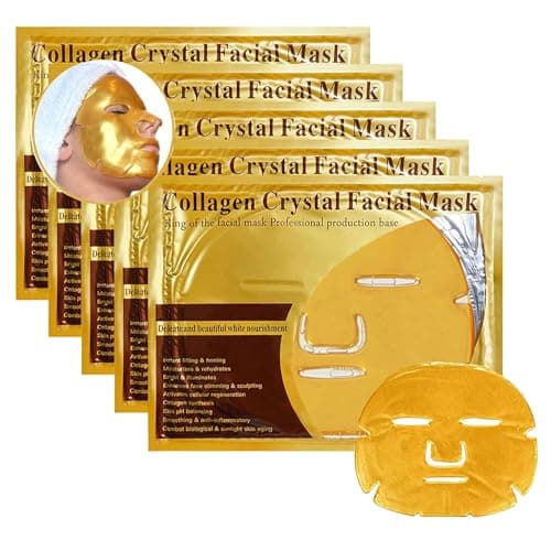 Image of 5x New Crystal 24K Gold Powder Gel Collagen Face Mask Masks Sheet Patch,Anti Ageing Aging,Skincare,Anti Wrinkle,Moisturising,Moisture,Hydrating,Uplifting,Whitening,Remove Blemishes & Blackheads