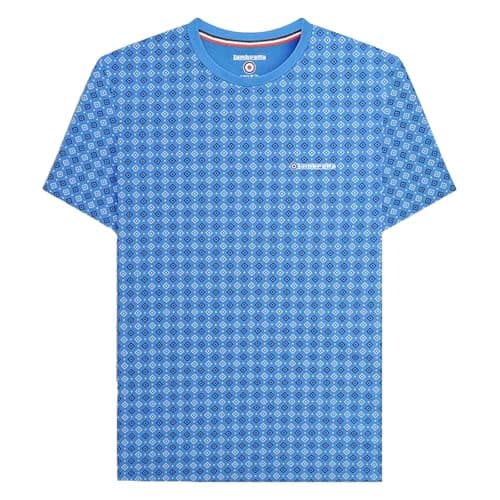 Image of Lambretta Mens Geo AOP Crew Neck Short Sleeve T-Shirt - Vallarta Blue - 2XL
