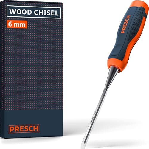 Image of Presch Wood Chisel 6mm - Perfectly Polished for immediate use - for Professionals with 25° Angle - Robust Metal Impact Cap for Long-Lasting use - Ergonomic Handle for a Secure Hold