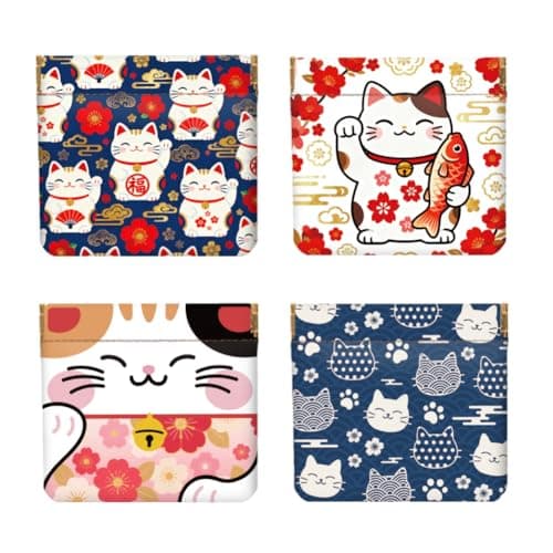 Image of Peacoblue 4Pcs Small Leather Squeeze Coin Purse for Women-Japanese Lucky Cat Pattern Waterproof & Durable Change Pouch Mini Money Wallet,Best Gift for Adult