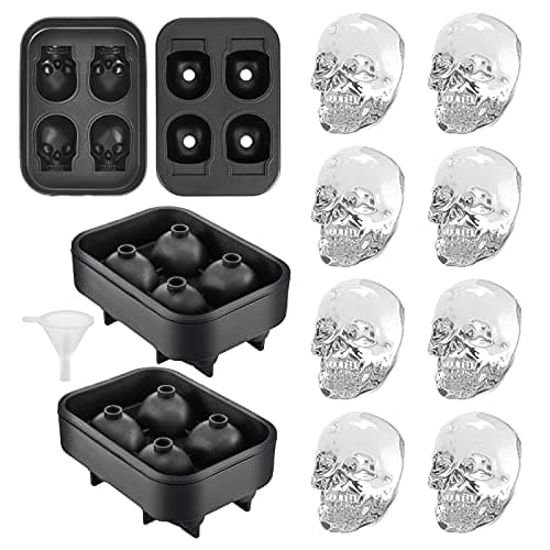 Image of YHT 2 Pack Skull Silicone Ice Cube Trays, Ice Cube Moulds for Whiskey, Easy Release Ice Tray with Lid,Novelty Ice Mold for Cocktails, Black