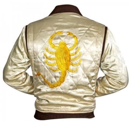 Image of Superior Leather Garments Drive Trucker White with Golden Embroidery Scorpion Jacket , S - Suitable for Chest size 36 inches, Ivory