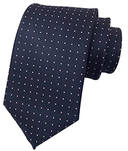 Image of Rosiika Mens Navy Blue Jacquard Woven Silk Tie Pink Pin Dot Evening Porm Wedding Party Necktie
