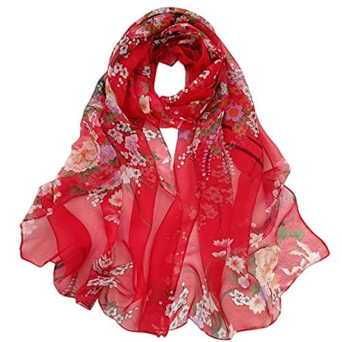 Image of FAIRYGATE Women's Scarves & Wraps Large Size Lightweight Scarfs Shawls for Women Ladies Chiffon Scarf Red A4706