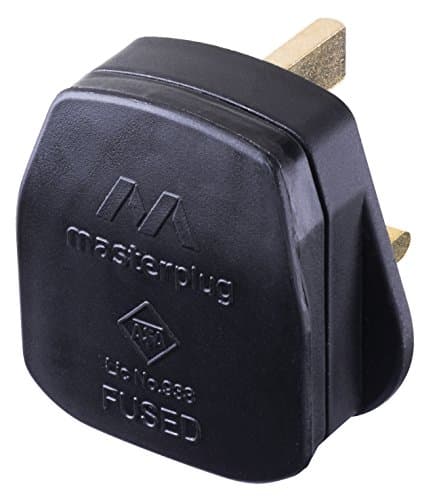 Image of Masterplug Rewireable Moulded Plug with 13 Amp Fuse, 50 x 48 x 43 mm, Black