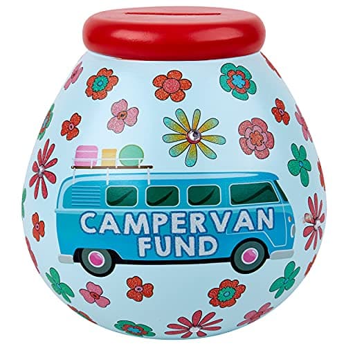 Image of Pot of Dreams Multicolor Hand Painted Retro Campervan Fund Save & Smash Handcrafted Ceramic Money Box | Eco Freindly & Recyclable Piggy Bank | Perfect Travel Gift and Saving for holiday & Travel Van
