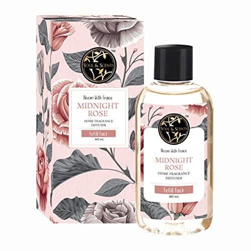 Image of Soul & Scents Midnight Rose Reed Diffuser Refill - 300ml | Free 12 Fiber Reed Sticks | Stress Relief & Aromatherapy | Long-Lasting Scented Air Freshener for Home, Bedroom, Bathroom & Office