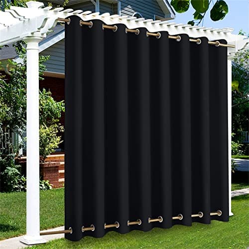 Image of MINGPINHUIUS Outdoor Curtains Waterproof w/Grommet (Top & Bottom) Garden Gazebo Patio Windproof Blackout Thermal Insulated Privacy Outdoor Curtain Pergola Porch Pool (Black,1 Panel 100'' x 84'')