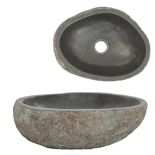 Image of vidaXL Basin | Oval Natural River Stone Sink | Practical Washroom and Bathroom Basin | Easy to Clean Polished Inner Surface and 4.5 cm Drain Hole | Color: Anthracite