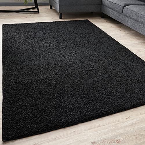 Image of THE RUGS Living Room Rug - Shaggy Soft And Elegant Carpets For The Bedrooms And Kitchen, Easy To Clean, Many Different Sizes (120x170 cm, Black)