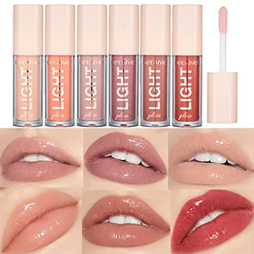 Image of 6Pcs Lip Oil Light Lip Gloss Set Moisturizing Lip Glow Oil Long Lasting Waterproof Liquid Lipstick Crystal Jelly Lip Tinted Liquid Lipstick for Girls and Women (Set B)