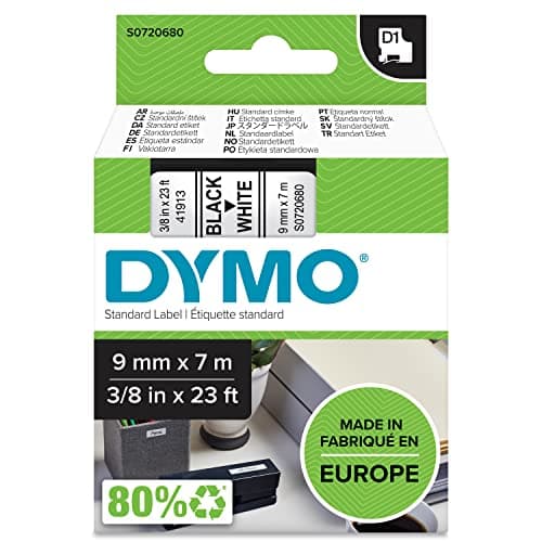 Image of DYMO Authentic D1 Labels | Black Print on White Tape | 9 mm x 7 m | Self-Adhesive Labels for LabelManager Label Makers | Made in Europe