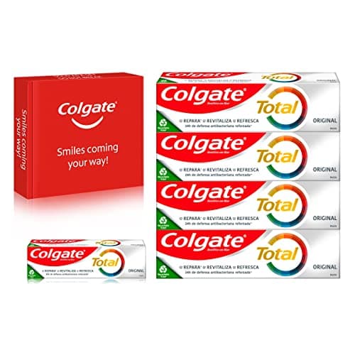 Image of Colgate Total Original Toothpaste Multipack (4 x 75ml + 1 x 20ml), 24 hour antibacterial toothpaste, protects against cavities, contains fluoride and strengthens enamel