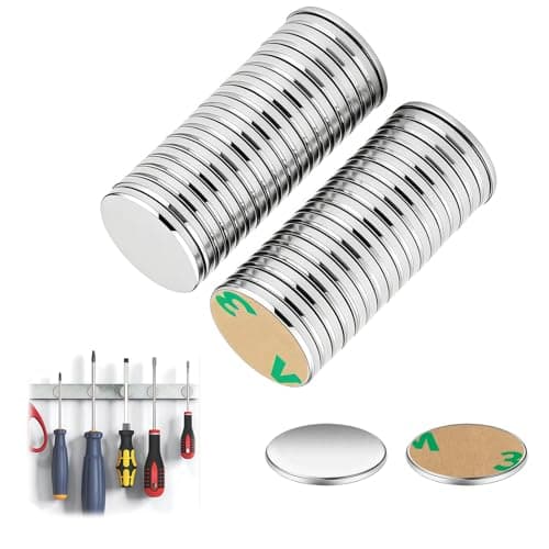 Image of Adhesive Small Magnets 40Pcs, 10x1mm Round Strong Neodymium Mini Magnets with Adhesive Backing Stick on Self Sticky for Whiteboard Crafts DIY Photos Kitchen Home Science Hobbies Project