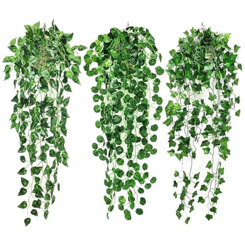 Image of LoNinLoAn Artificial Hanging Plants, 3 Pack Fake Hanging Plants Artificial, Trailing Artificial Plants Indoor, Faux Plants Fake Plant for Outdoor Home Decor Garden Wall