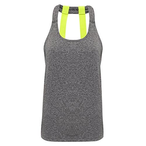 Image of TR Ladies Fit Active Fitness Gym & Sports Wicking Performance Contrast Double Strap Back Vest Top (Black Melange, XL)