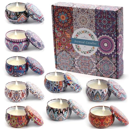Image of AyeVision Set of 9 Scented Candles 2.5 Oz Mini Tinplate Lidded Jar Candles Soy Wax Candles for Yoga Bedroom Christmas (9 Scents, Small)