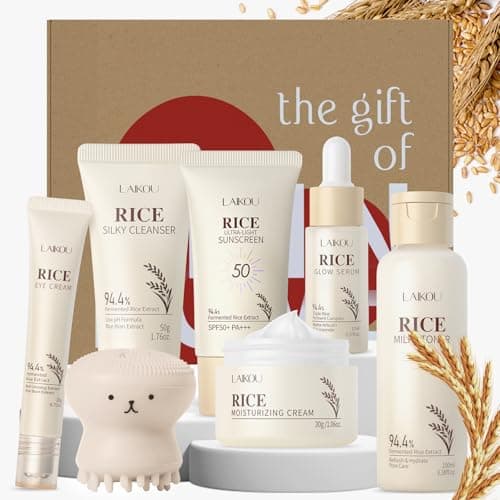 Image of LAIKOU Skincare Set, 7PCS Korean Rice Face Care Kit with Fermented Rice, For Soft, Smooth & Radiant Skin, Christmas Birthday Gifts for Women Teenage Girls Mom Friend, Travel Sized TSA-friendly