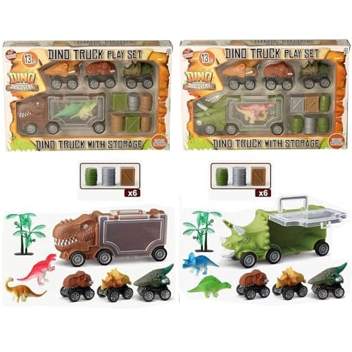 Image of Dino Discovery Truck Play Set, 13 Pieces with Storage, Dinosaur Transport Vehicles, Ages 3+