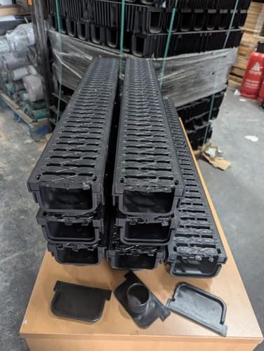 Image of Drainage Channel Driveway & Patios 7X 1mtr Plastic Drain Channel + Free Accessories | Heavy Duty Grating | Upto 2.5t