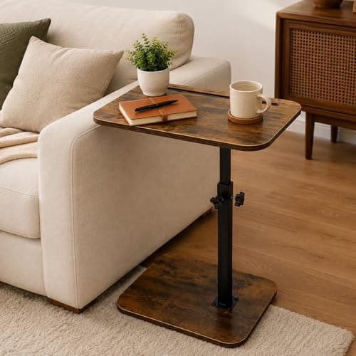 Image of Boarle C Shaped Side Table Adjustable Height,360 Degree Rotating Sofa Table Small Coffee Table for Living Room Bedside C Table with Laptop Stand Easy Assembly Max Weight Capacity 25kg(15.7x11.8 Inch)