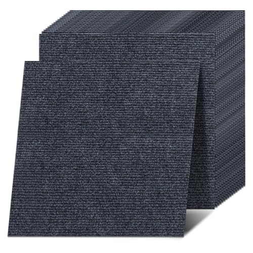 Image of WOPPLXY 50 PCS Self Adhesive Carpet Tiles - 30CM x 30CM Easy to Peel and Stick Floor Tiles Dark Grey - Hardwearing Grey Carpet Tiles Floor Covering Non-Slip for Office, Living Room, Bedroom