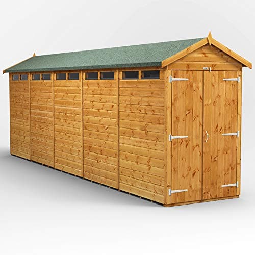 Image of POWER Sheds wooden shed. 20x4 apex wooden garden shed. Double door security shed 20 x 4.