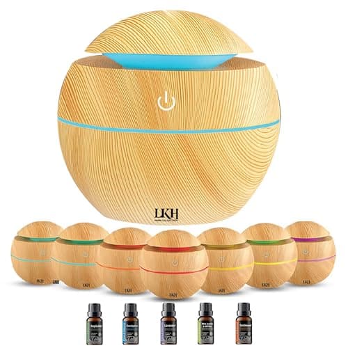 Image of LKH Essential Oil Diffuser & Humidifier 130ML - Aromatherapy Diffuser with 5 Oils - USB Powered LED Mood Light - Humidifier for Home & Diffusers for Office, Bedroom - Easy to Fill & Clean