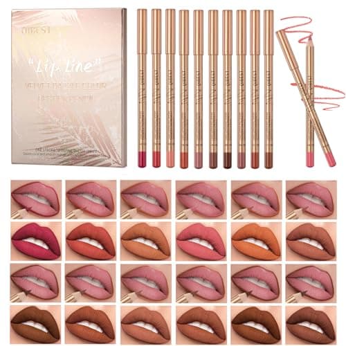 Image of 12 Colour Matte Lip Liner Pen Set,Slim Waterproof Brown Lip Linerr,High Pigmented Creamy Nude Lip Liners,Non-fading Long Lasting Lipliner Pencil for Women